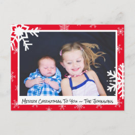 Kerstrode Snowflakes Familie Fotokaart Briefkaart
