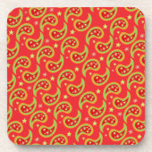 kerstrode ster en paisleyset van 6 onderzetters (Voorkant)