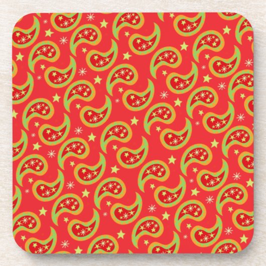 kerstrode ster en paisleyset van 6 onderzetters (Voorkant)