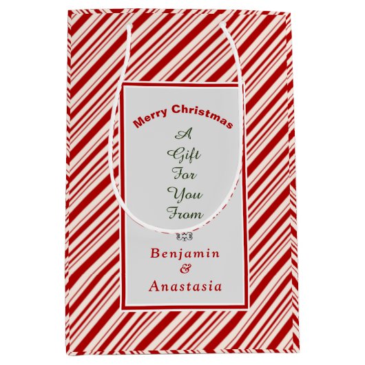 Kerstrode strepen Feestdagen personaliseren Medium Cadeauzakje (Voorkant)