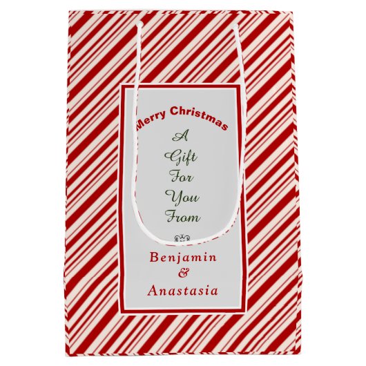 Kerstrode strepen Feestdagen personaliseren Medium Cadeauzakje (Achterkant)