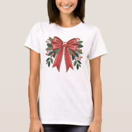 Kerstrode strik met hulst en bessen Festief T-shirt