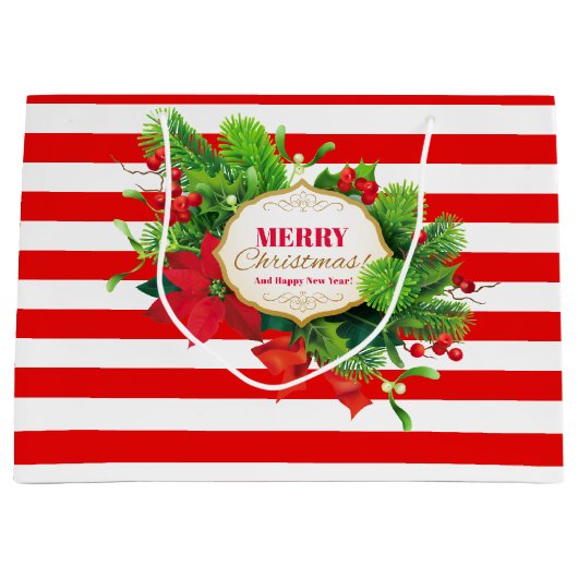 kerstrode striptas voor cadeautjes - groot cadeauzakje (Voorkant)