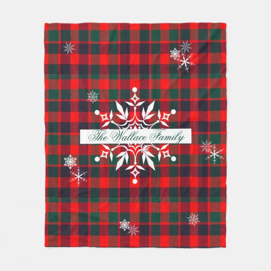 kerstrode tartan geponste sneeuwvlokken op maat fleece deken (Voorkant)