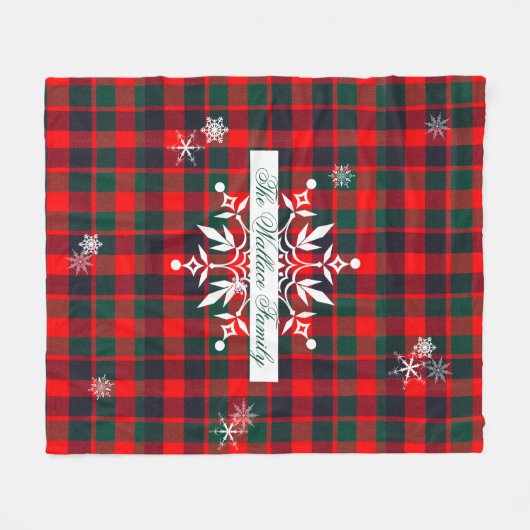 kerstrode tartan geponste sneeuwvlokken op maat fleece deken (Voorkant (Horizontaal))