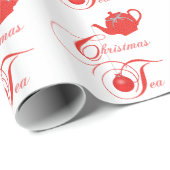 Kerstrode theepot cadeaupapier (Rol Hoek)