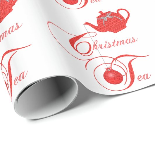 Kerstrode theepot cadeaupapier (Rol Hoek)