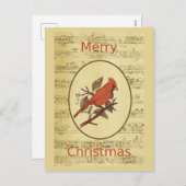 Kerstrode vogelkardinaalmuziek feestdagenkaart (Voorkant / Achterkant)