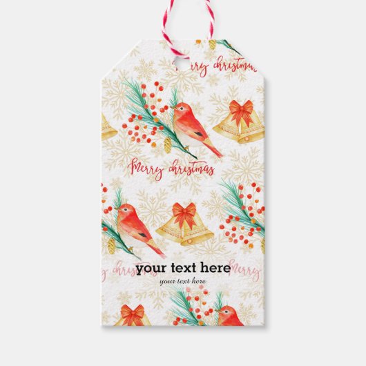 Kerstrode vogels cadeaulabel (Voorkant)