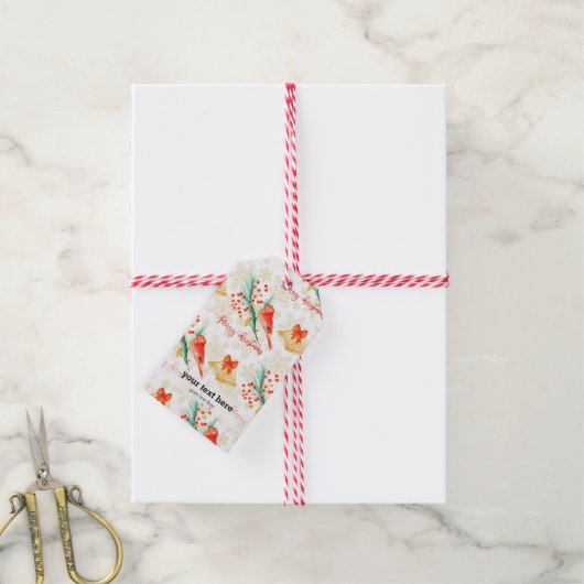 Kerstrode vogels cadeaulabel (Met Touw)