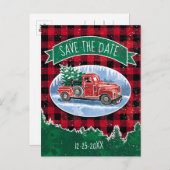 Kerstrode vrachtwagen bespaart de datum uitnodiging briefkaart (Voorkant / Achterkant)