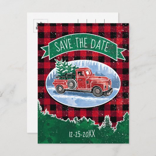 Kerstrode  vrachtwagen bespaart de datum uitnodiging briefkaart (Voorkant / Achterkant)