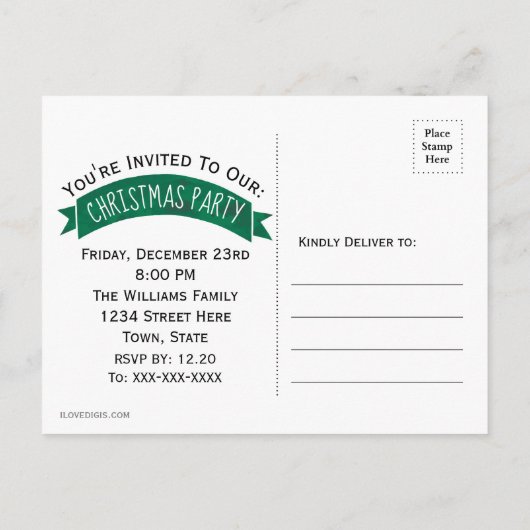 Kerstrode  vrachtwagen bespaart de datum uitnodiging briefkaart (Achterkant)