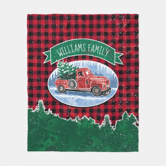 Kerstrode  vrachtwagen Buffalo Pset Naam toevoegen Fleece Deken (Voorkant)