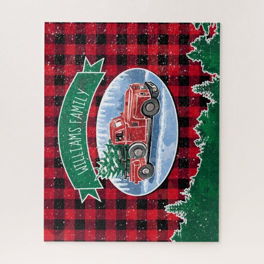 Kerstrode  vrachtwagen Buffalo Pset Naam toevoegen Legpuzzel (Verticaal)