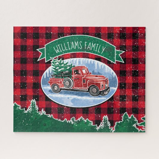 Kerstrode vrachtwagen Buffalo Pset Naam toevoegen Legpuzzel (Horizontaal)