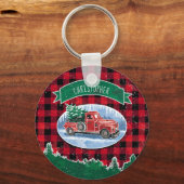 Kerstrode  vrachtwagen Buffalo Pset Naam toevoegen Sleutelhanger (Voorkant)