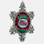 Kerstrode  vrachtwagen Buffalo Pset Naam toevoegen Tin Sneeuwvlok Ornament (Links)