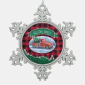 Kerstrode  vrachtwagen Buffalo Pset Naam toevoegen Tin Sneeuwvlok Ornament (Voorkant)