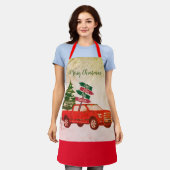 Kerstrode vrachtwagen Familienaam Klassiek Schort (Gedragen)