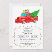 Kerstrode vrachtwagen met kerstboom en cadeau kaart (Voorkant)