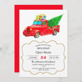 Kerstrode vrachtwagen met kerstboom en cadeau kaart (Voorkant / Achterkant)