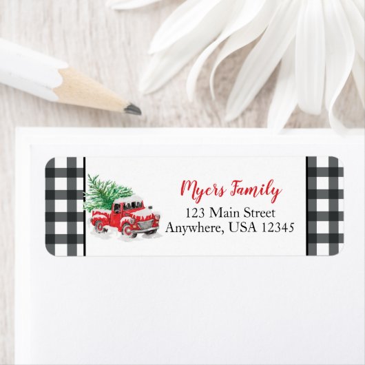 Kerstrode vrachtwagen zwart gebuffel etiket (Insitu)