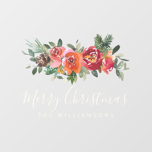 kerstrode Waterverf bloemen Persoonlijke naam Raamsticker (Vel)