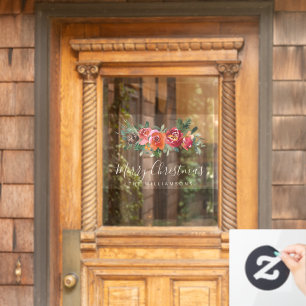 kerstrode Waterverf bloemen Persoonlijke naam Raamsticker