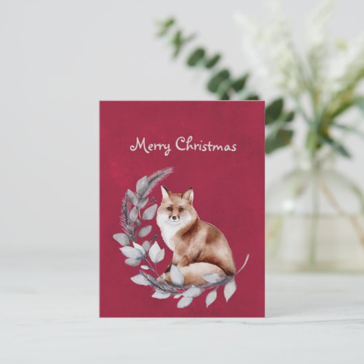 Kerstrode Waterverf met bladeren Feestdagenkaart (Staand voorkant)