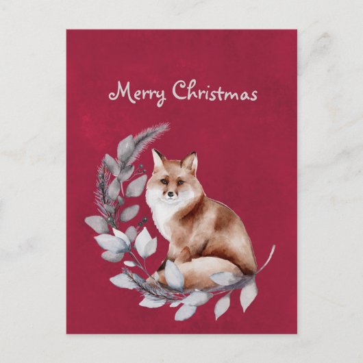 Kerstrode Waterverf met bladeren Feestdagenkaart (Voorkant)