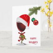 Kerstrode wijn met kerstmanshat kaart (Gele Bloem)