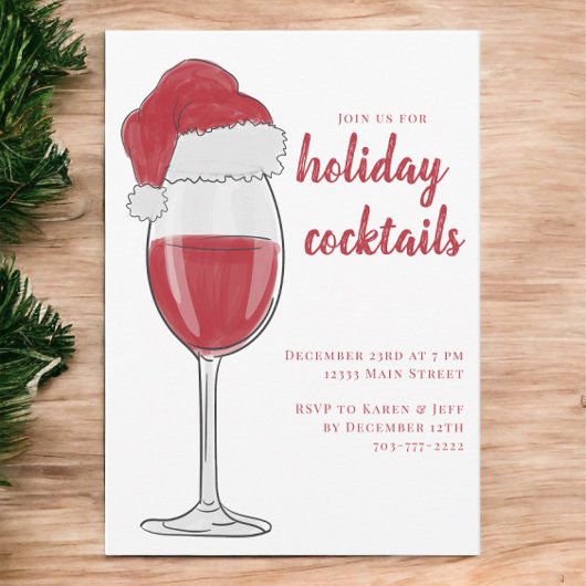 Kerstrode wijn Santa Cocktail Party Uitnodiging