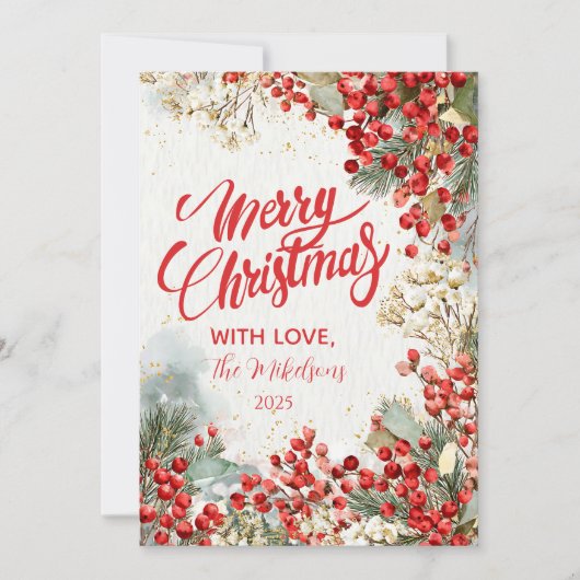 Kerstrode winterbessen feestdagenkaart (Voorkant)