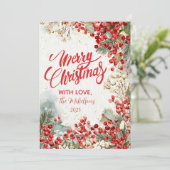 Kerstrode winterbessen feestdagenkaart (Staand voorkant)