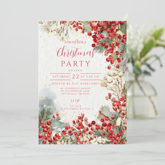 Kerstrode winterbessen kaart (Staand voorkant)