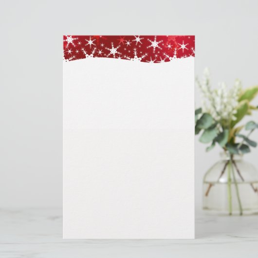 Kerstrode wintersneeuwvlokken briefpapier (Staand voorkant)