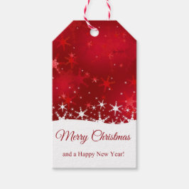 Kerstrode wintersneeuwvlokken cadeaulabel