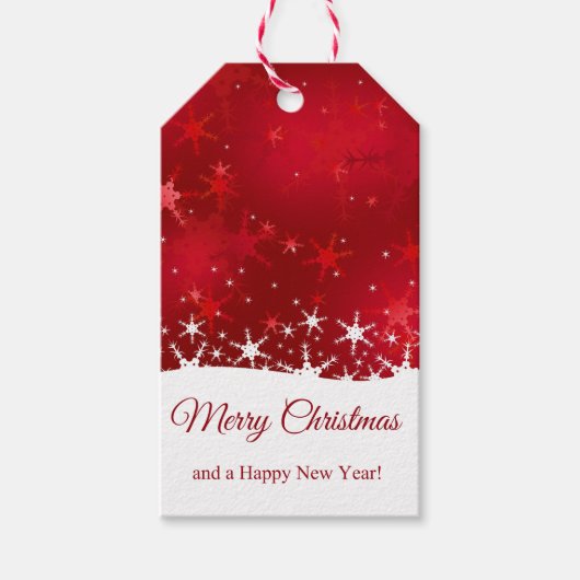 Kerstrode wintersneeuwvlokken cadeaulabel (Voorkant)