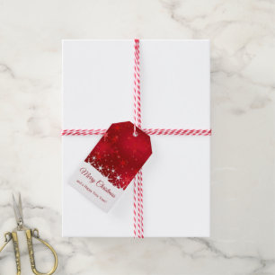 Kerstrode wintersneeuwvlokken cadeaulabel