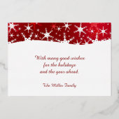 Kerstrode wintersneeuwvlokken folie feestdagenkaart (Achterkant)