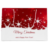 Kerstrode wintersneeuwvlokken groot cadeauzakje (Voorkant)