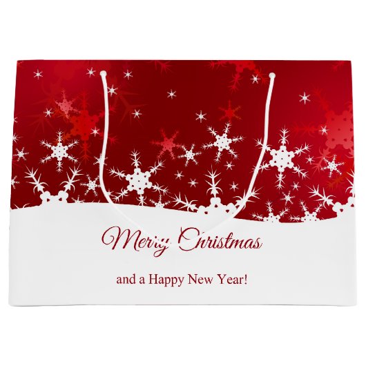 Kerstrode wintersneeuwvlokken groot cadeauzakje (Voorkant)