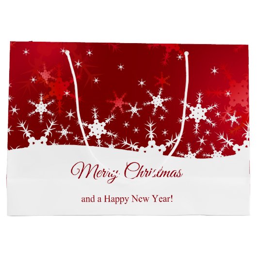 Kerstrode wintersneeuwvlokken groot cadeauzakje (Achterkant)