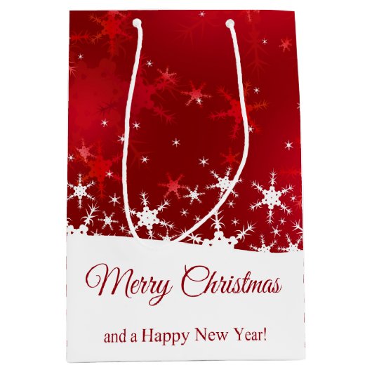 Kerstrode wintersneeuwvlokken medium cadeauzakje (Voorkant)