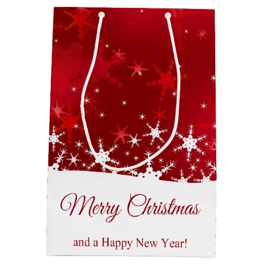 Kerstrode wintersneeuwvlokken medium cadeauzakje (Achterkant)