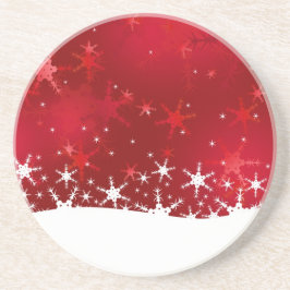 Kerstrode wintersneeuwvlokken zandsteen onderzetter