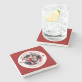 Kerstrode witte cirkel met bovenste onderste tekst stenen onderzetter (Zijkant)