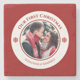 Kerstrode witte cirkel met bovenste onderste tekst stenen onderzetter