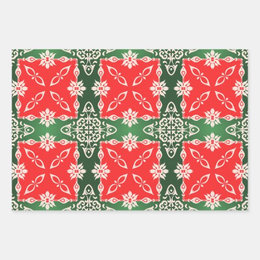 Kerstrode witte  Damaspatronen Inpakpapier Vel (Voorkant 3)